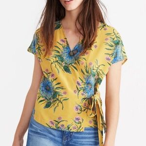Madewell Silk Side-Tie Wrap Top Yellow Floral XS